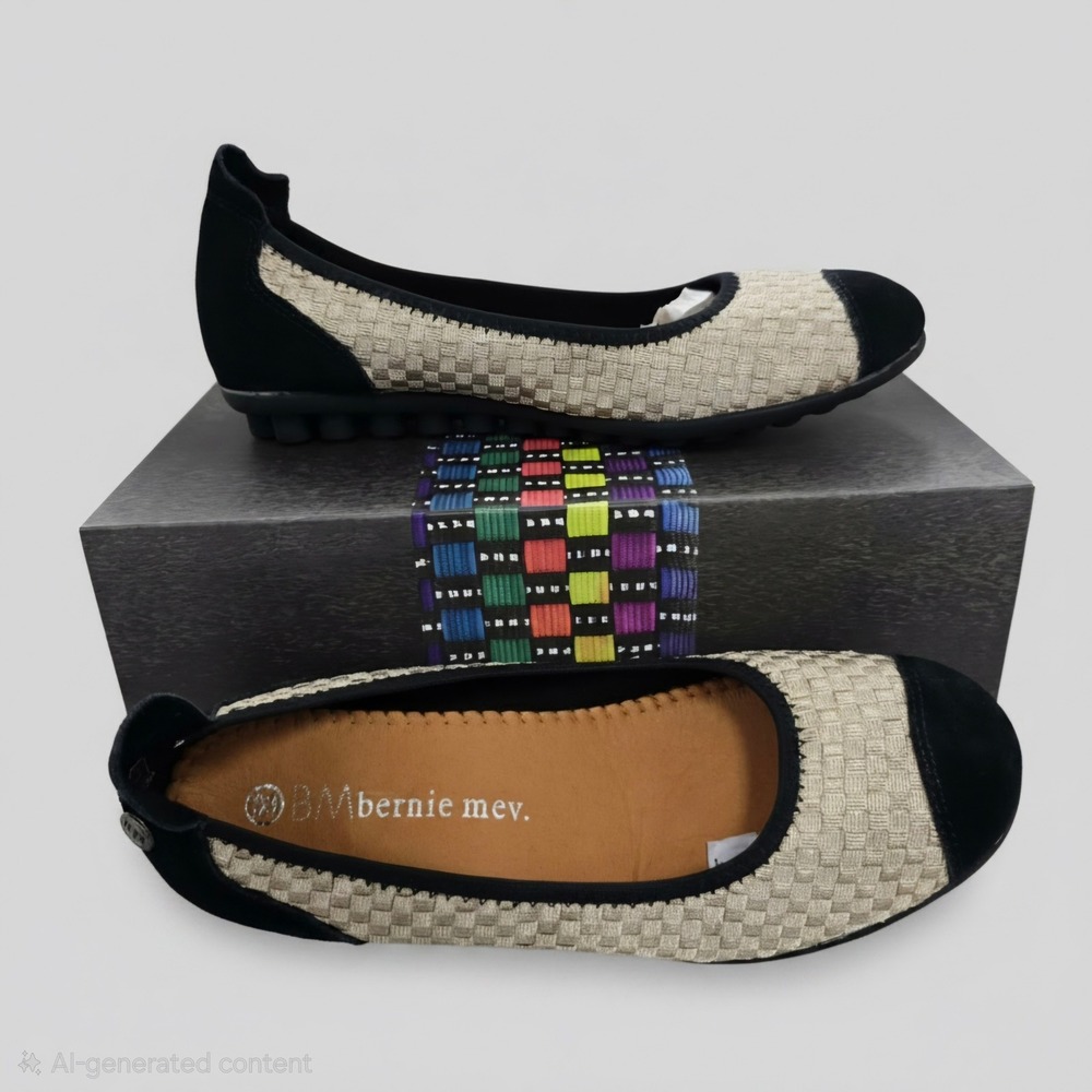 Bernie Mev Bella Me Light Gold Cap Toe Woven Ballet Flats Shoes EU 38 US 8 NIB